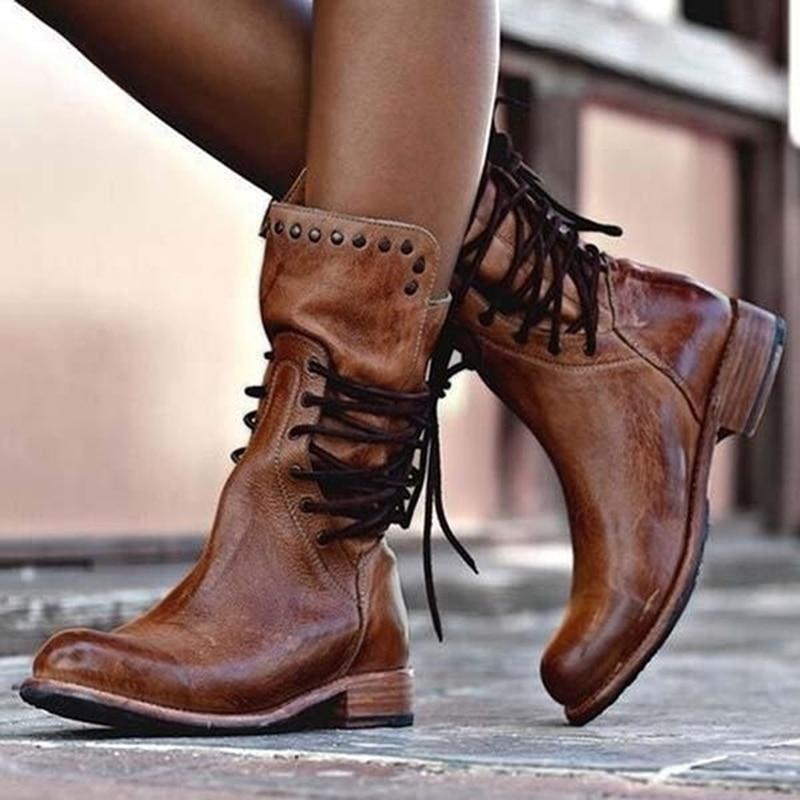 Morgane | Bottines Mi-Mollet Cloutées Vintage