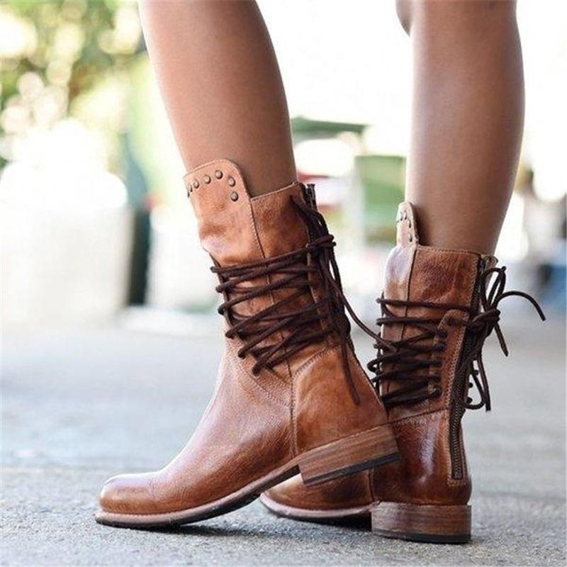 Morgane | Bottines Mi-Mollet Cloutées Vintage