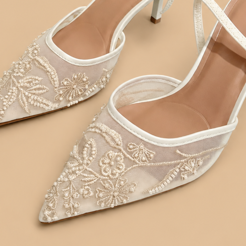 Isaline | Escarpins Brodés à Bout Pointu et Slingback