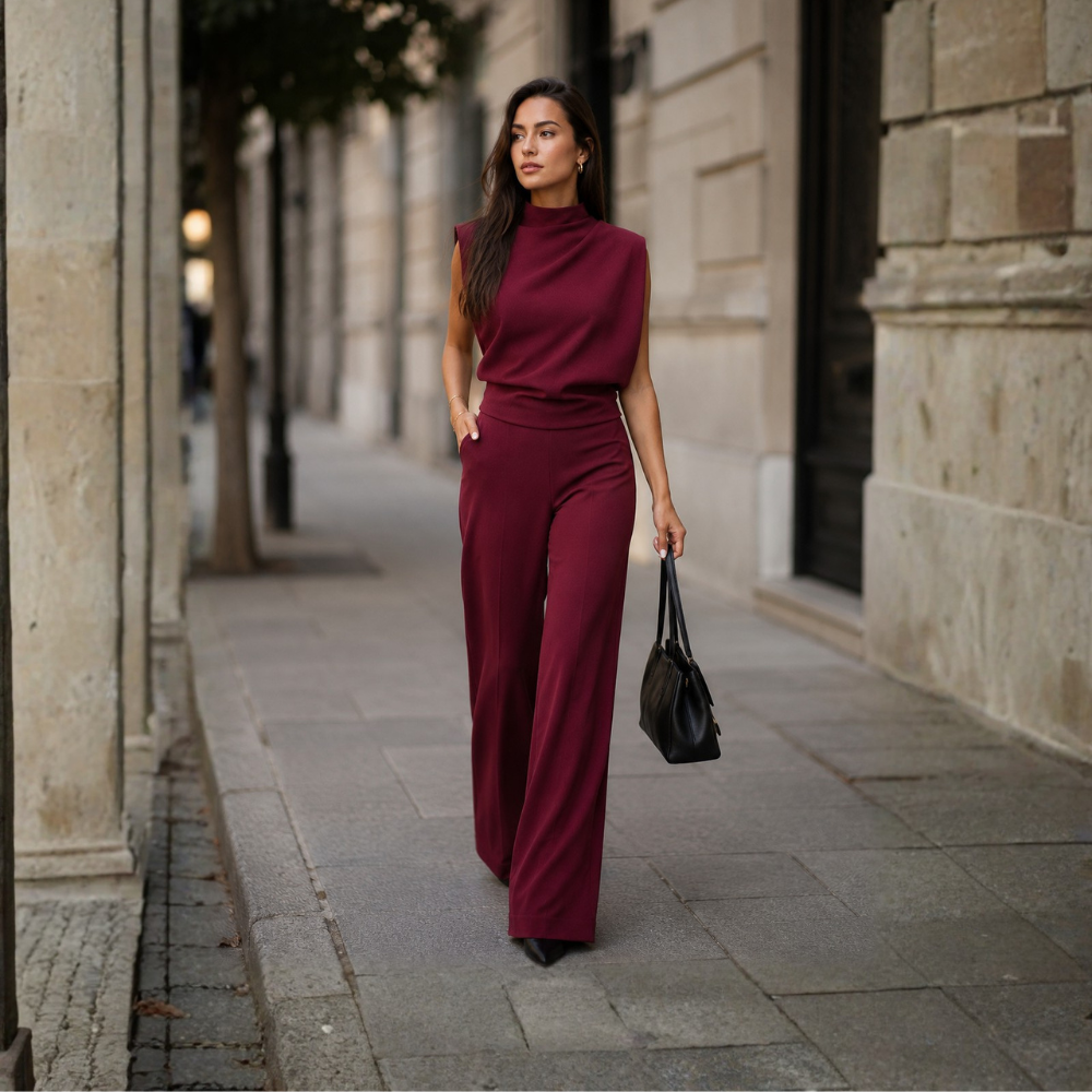 Émeline | Combinaison Femme à Col Haut et Jambes Larges