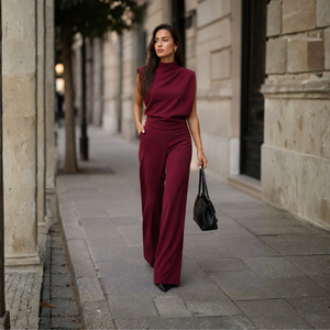 Émeline | Combinaison Femme à Col Haut et Jambes Larges
