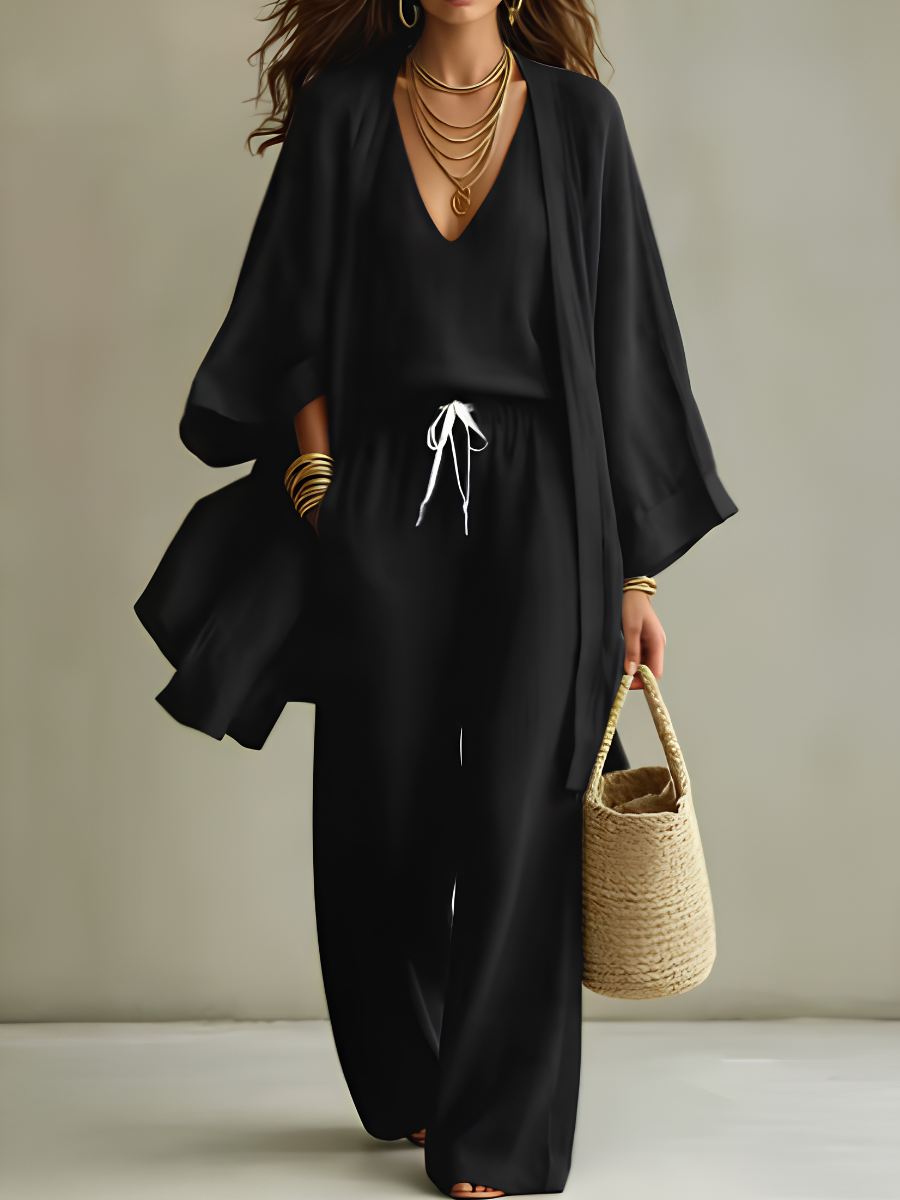 Céleste | Ensemble Homewear 3 Pièces en Lin Décontracté
