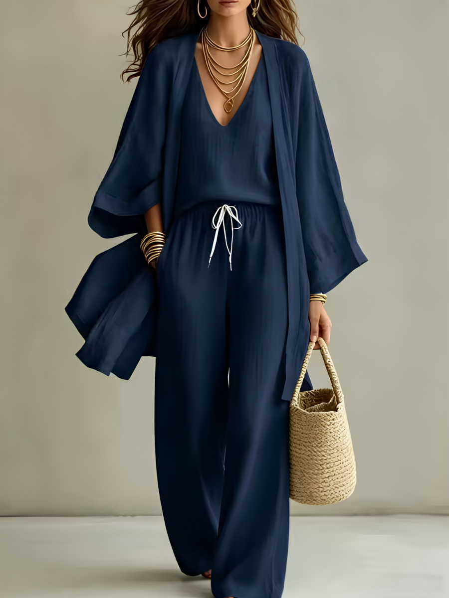 Céleste | Ensemble Homewear 3 Pièces en Lin Décontracté