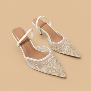 Isaline | Escarpins Brodés à Bout Pointu et Slingback
