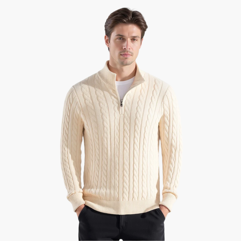 François | Pull Zippé en Maille Torsadée