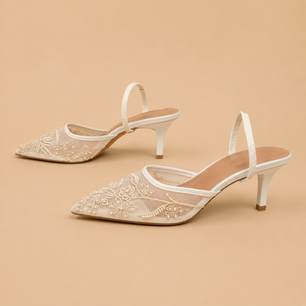 Isaline | Escarpins Brodés à Bout Pointu et Slingback