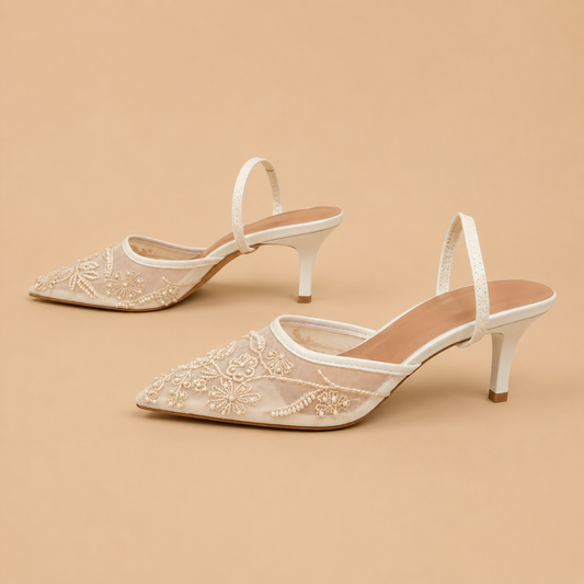 Isaline | Escarpins Brodés à Bout Pointu et Slingback