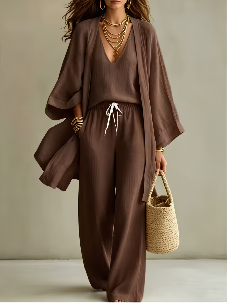 Céleste | Ensemble Homewear 3 Pièces en Lin Décontracté