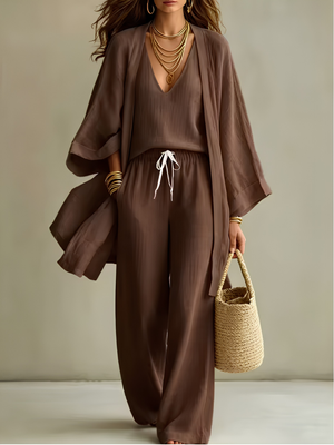 Céleste | Ensemble Homewear 3 Pièces en Lin Décontracté