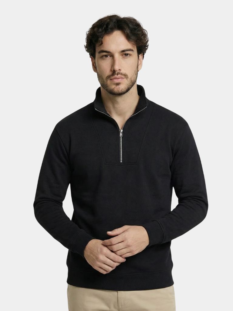 Marcel | Sweat-shirt zippé noir à col élégant
