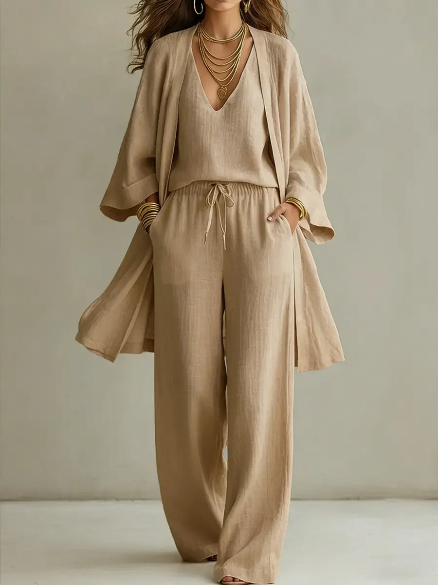 Céleste | Ensemble Homewear 3 Pièces en Lin Décontracté