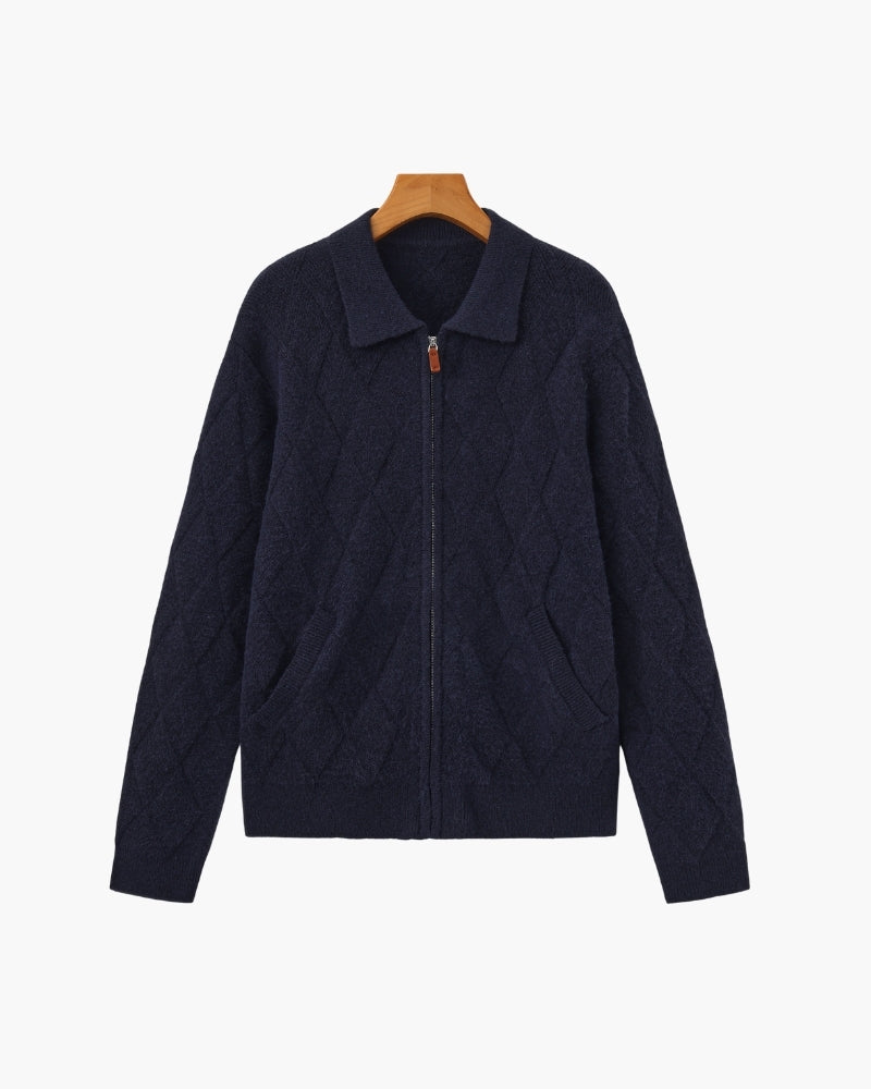 Anatole | Cardigan zippé en maille à motif losange