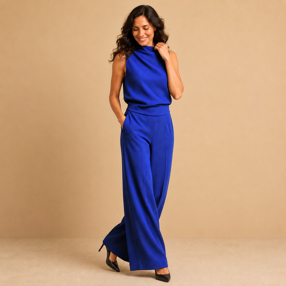 Émeline | Combinaison Femme à Col Haut et Jambes Larges