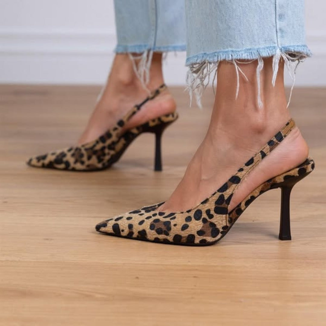 Daphné | Escarpins slingback à imprimé léopard