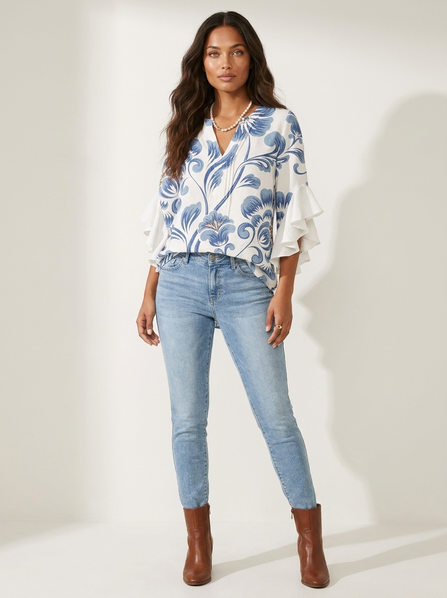 Sylvie | Blouse Fleurie Élégante à Col V