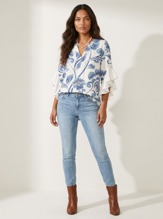 Sylvie | Blouse Fleurie Élégante à Col V