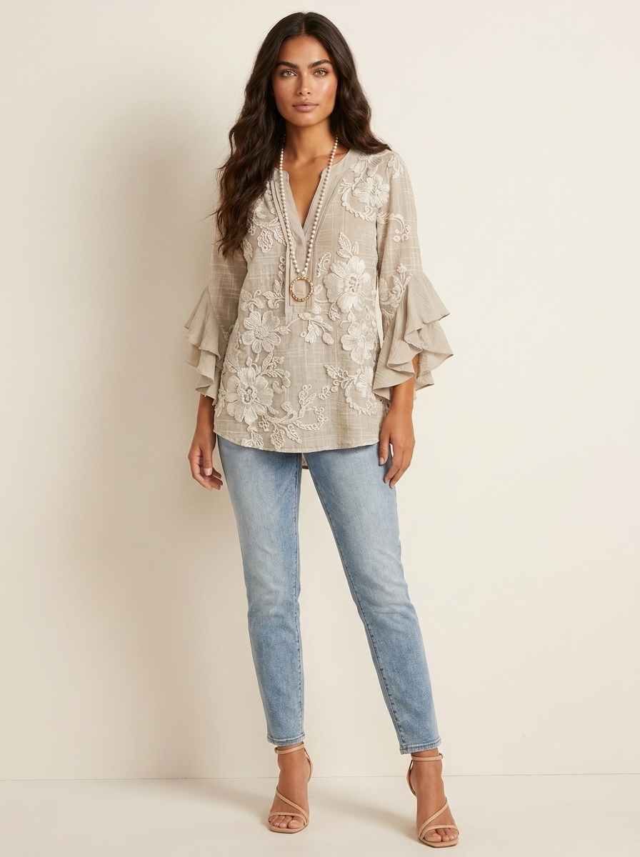 Sylvie | Blouse Fleurie Élégante à Col V