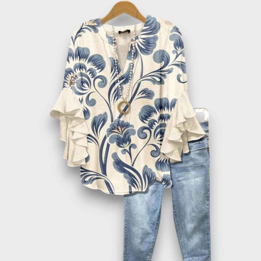 Sylvie | Blouse Fleurie Élégante à Col V