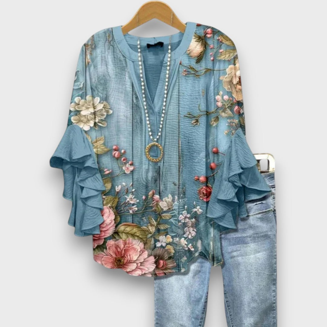 Sylvie | Blouse Fleurie Élégante à Col V
