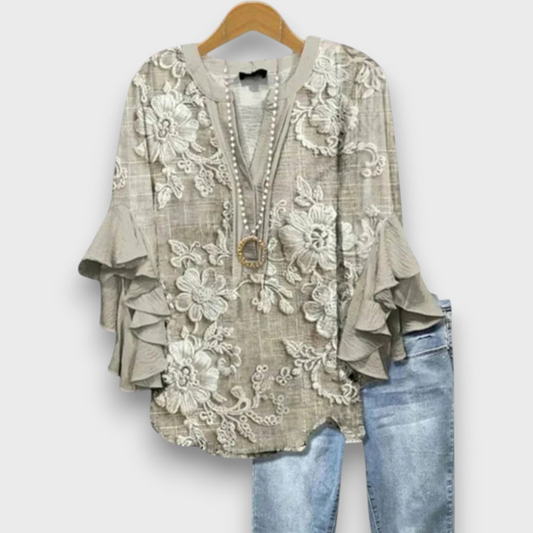 Sylvie | Blouse Fleurie Élégante à Col V