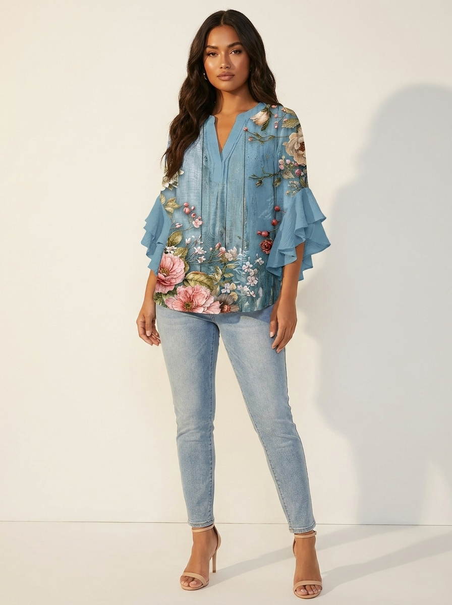 Sylvie | Blouse Fleurie Élégante à Col V