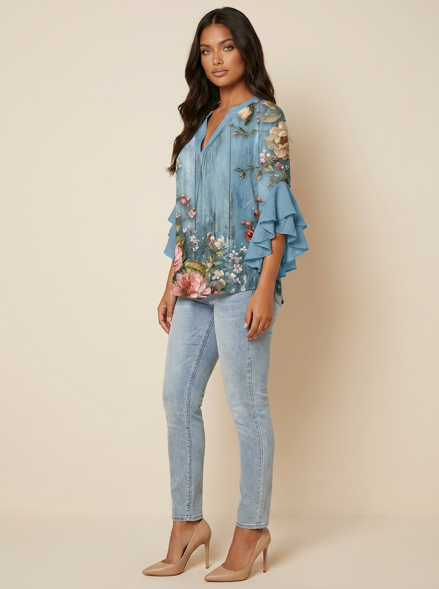 Sylvie | Blouse Fleurie Élégante à Col V