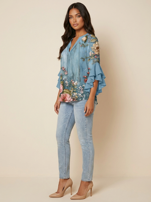 Sylvie | Blouse Fleurie Élégante à Col V