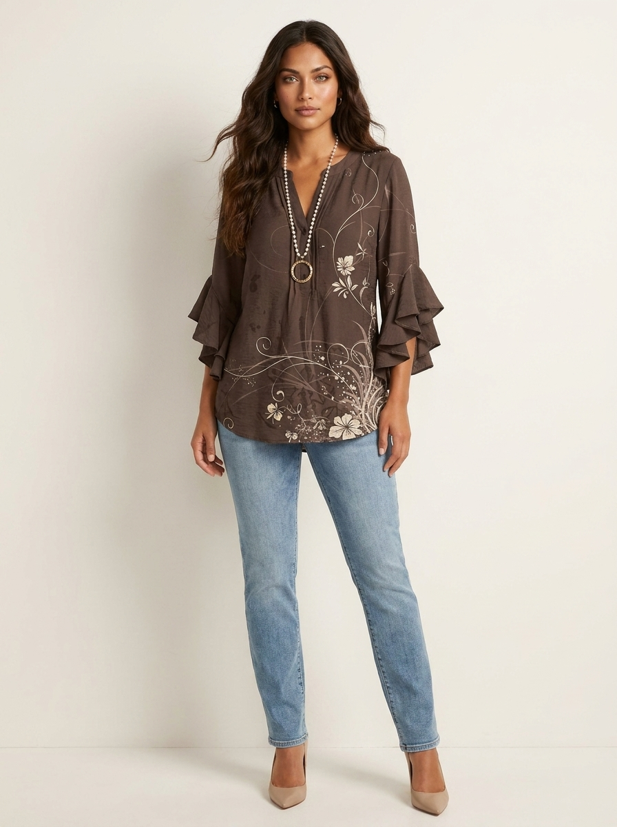 Sylvie | Blouse Fleurie Élégante à Col V