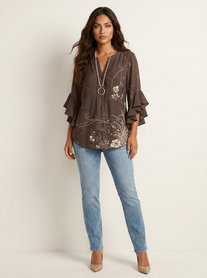 Sylvie | Blouse Fleurie Élégante à Col V