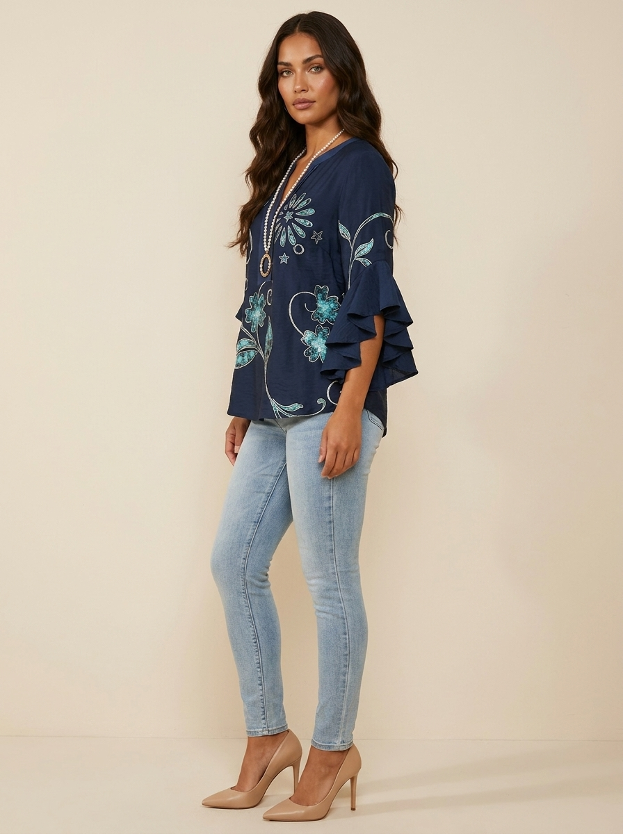 Sylvie | Blouse Fleurie Élégante à Col V