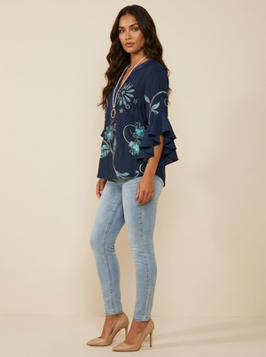 Sylvie | Blouse Fleurie Élégante à Col V