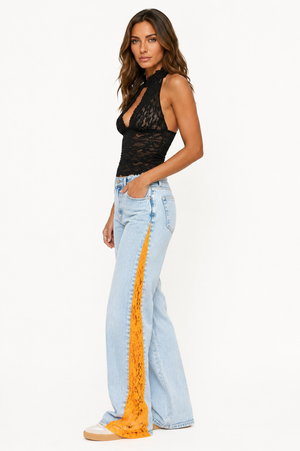 Élina | Jean Wide Leg Élégant avec Détails en Dentelle