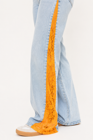 Élina | Jean Wide Leg Élégant avec Détails en Dentelle