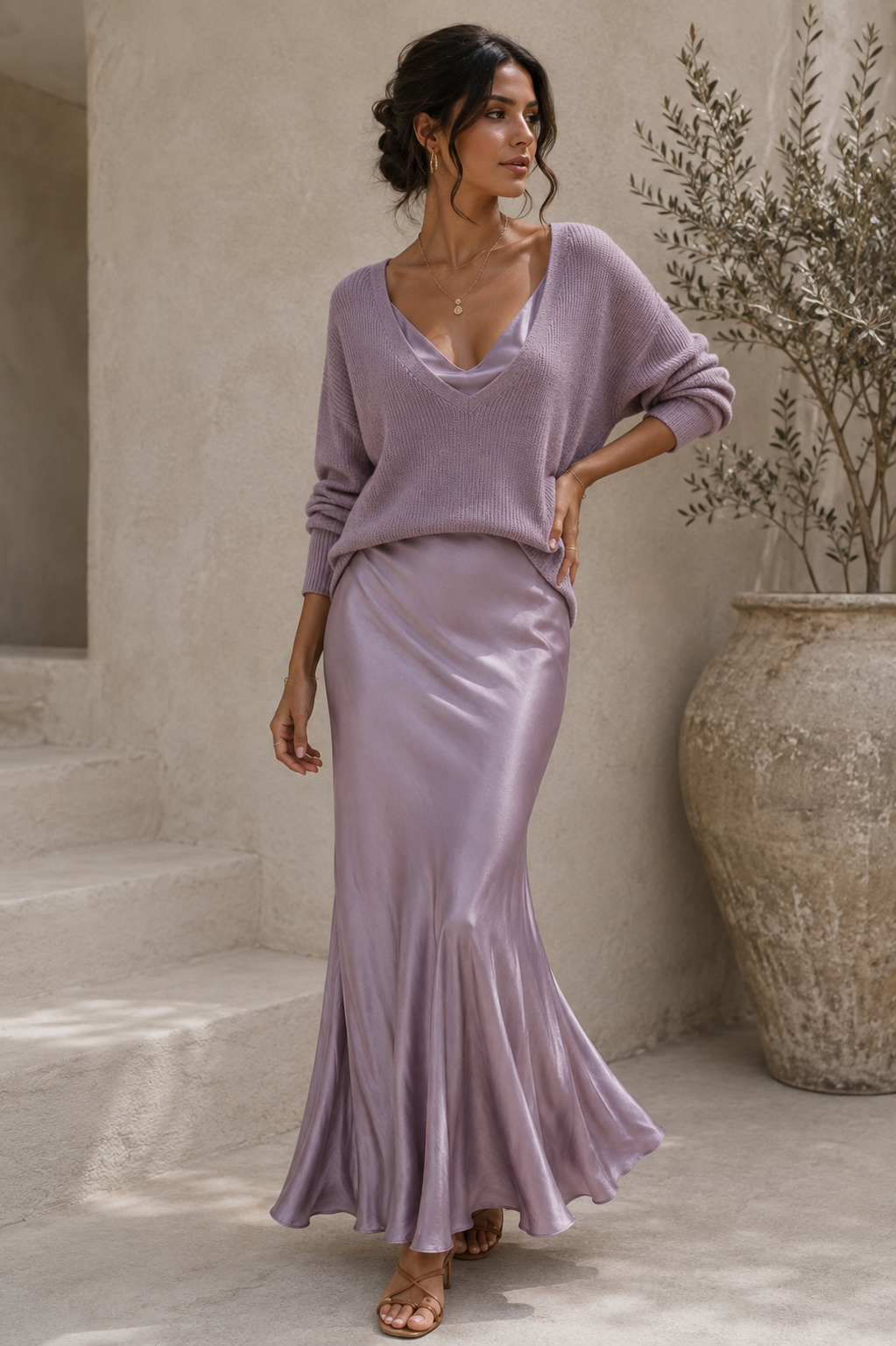 Pauline | Robe Satin Élégante avec Pull