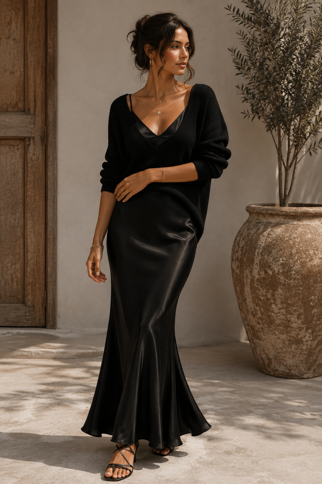 Pauline | Robe Satin Élégante avec Pull