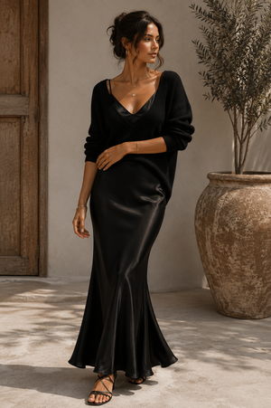 Pauline | Robe Satin Élégante avec Pull
