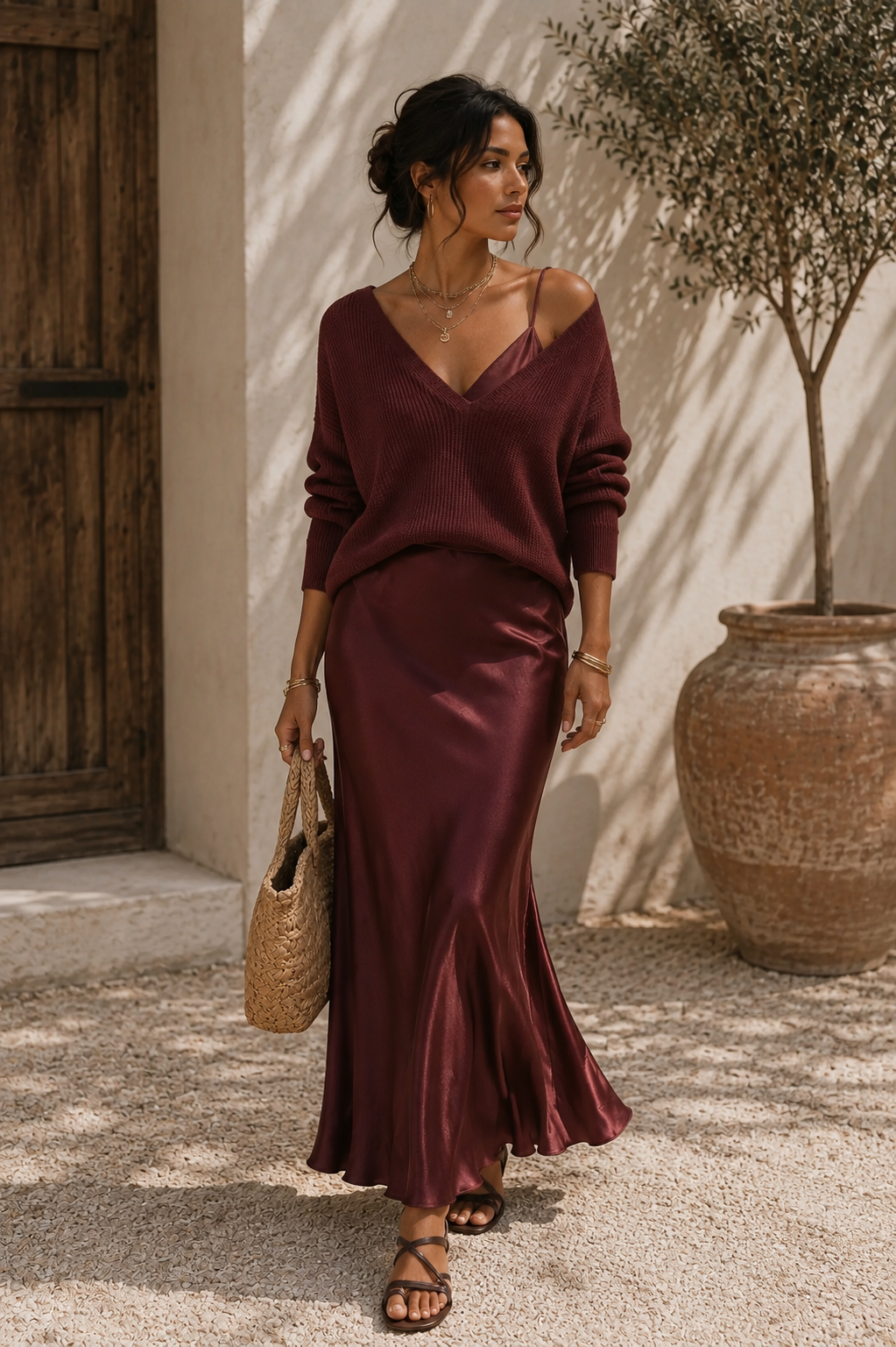 Pauline | Robe Satin Élégante avec Pull