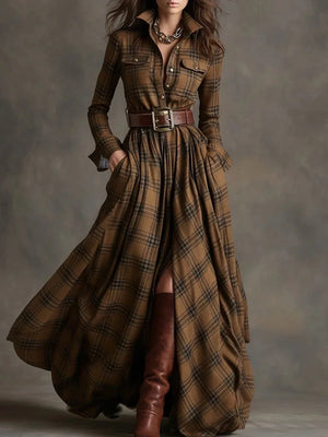 Margot | Robe Maxi à Carreaux avec Ceinture