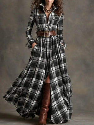 Margot | Robe Maxi à Carreaux avec Ceinture