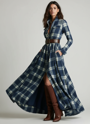 Margot | Robe Maxi à Carreaux avec Ceinture