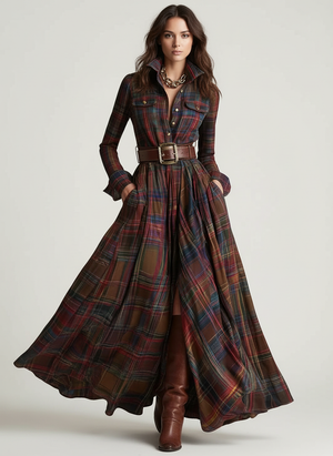Margot | Robe Maxi à Carreaux avec Ceinture