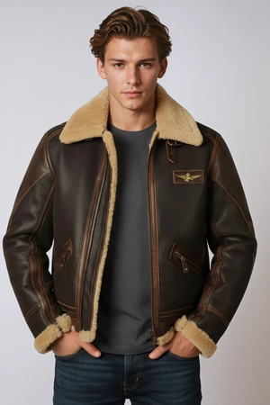 Henri | Blouson Bomber Classique en Cuir avec Col en Fourrure