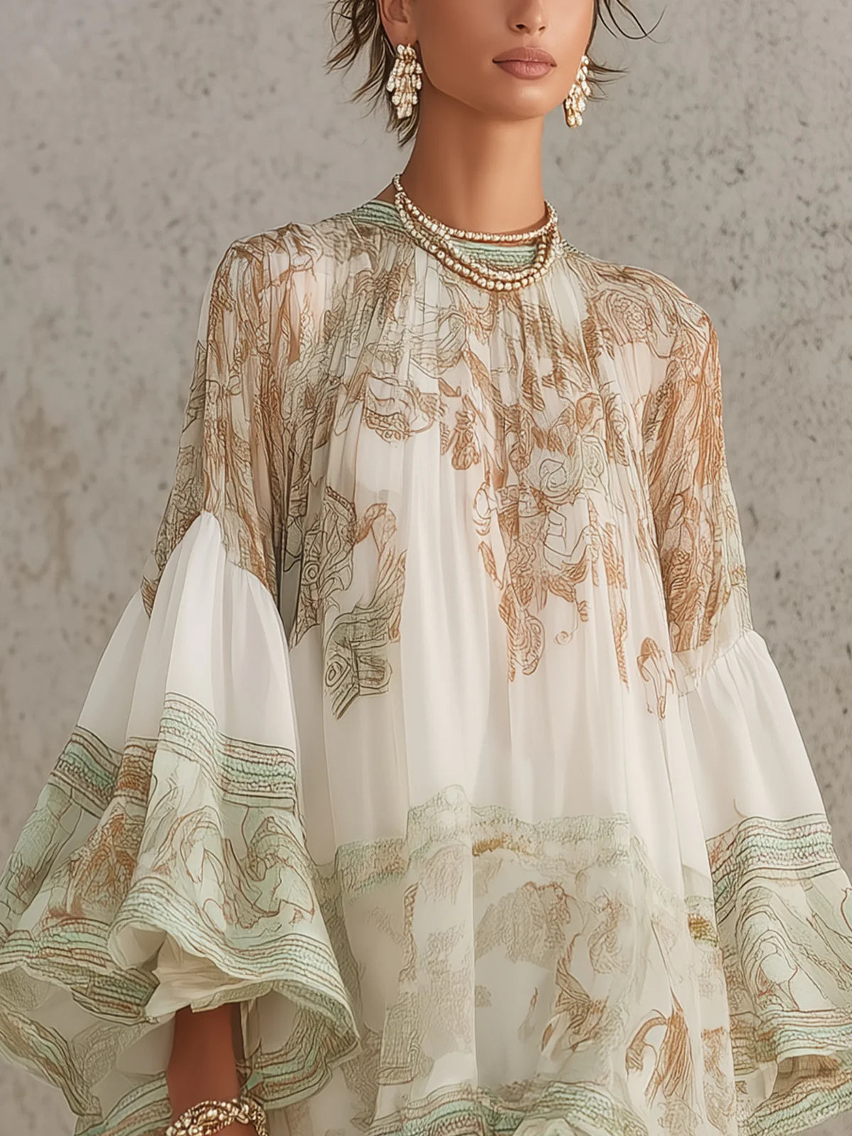Léonie | Robe Mini en Mousseline à Manches Volantées et Rayures Vertes