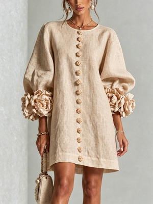 Élodie | Robe Mini Florale Blanche à Manches Élégantes