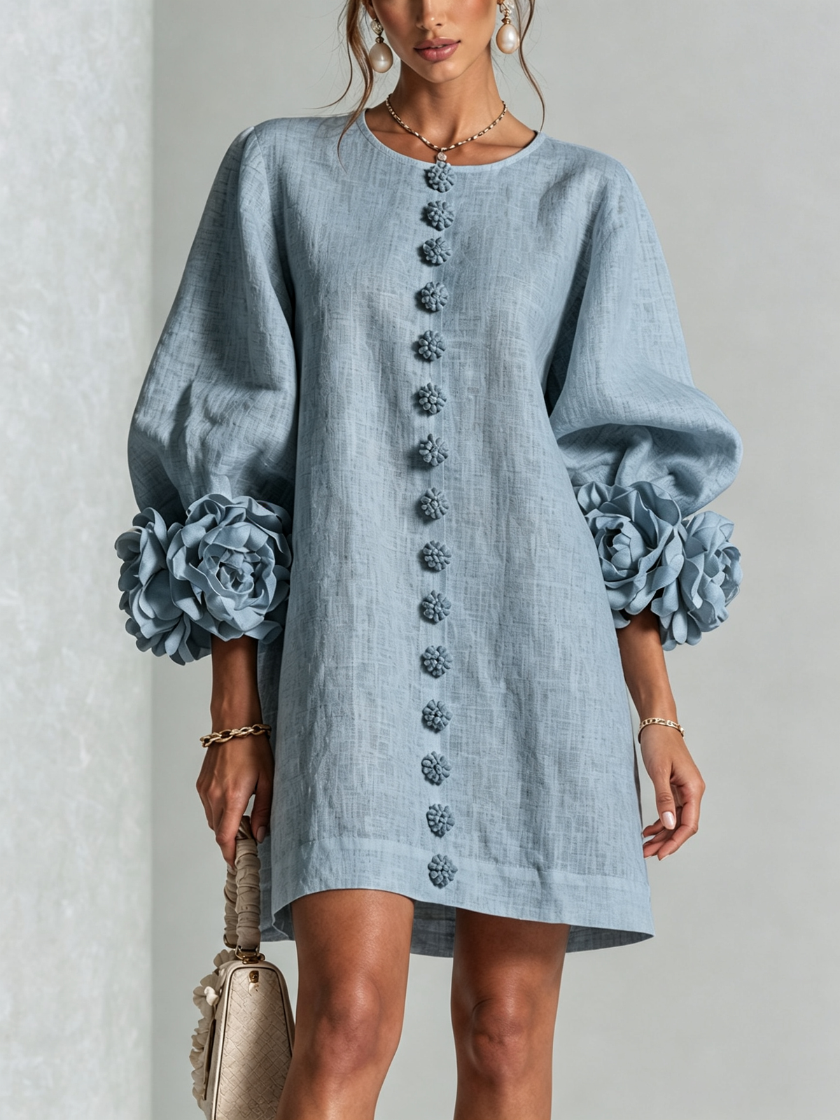 Élodie | Robe Mini Florale Blanche à Manches Élégantes