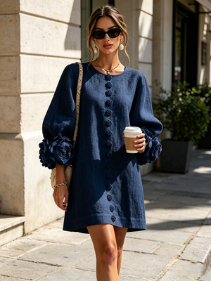 Élodie | Robe Mini Florale Blanche à Manches Élégantes