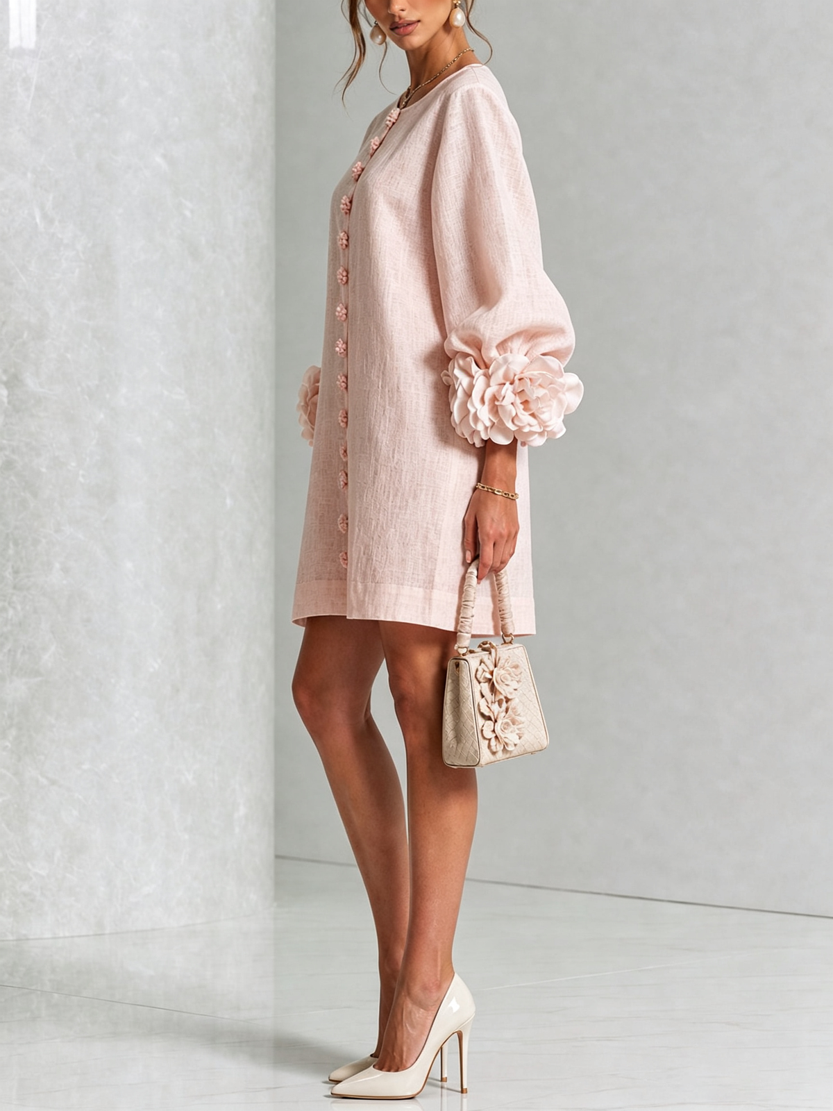 Élodie | Robe Mini Florale Blanche à Manches Élégantes