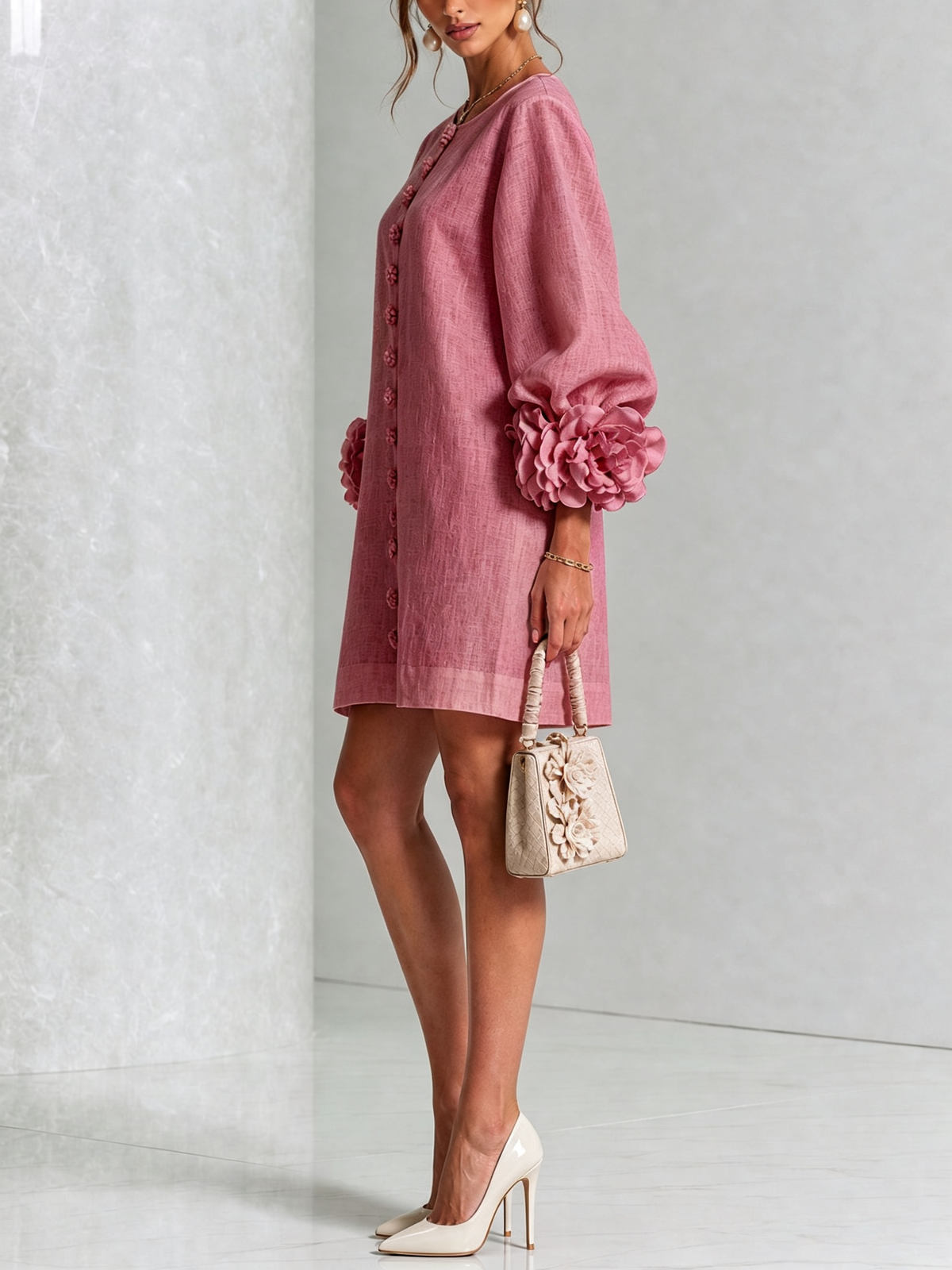 Élodie | Robe Mini Florale Blanche à Manches Élégantes