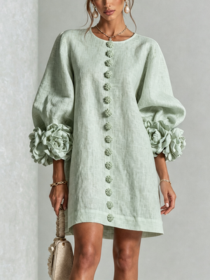 Élodie | Robe Mini Florale Blanche à Manches Élégantes