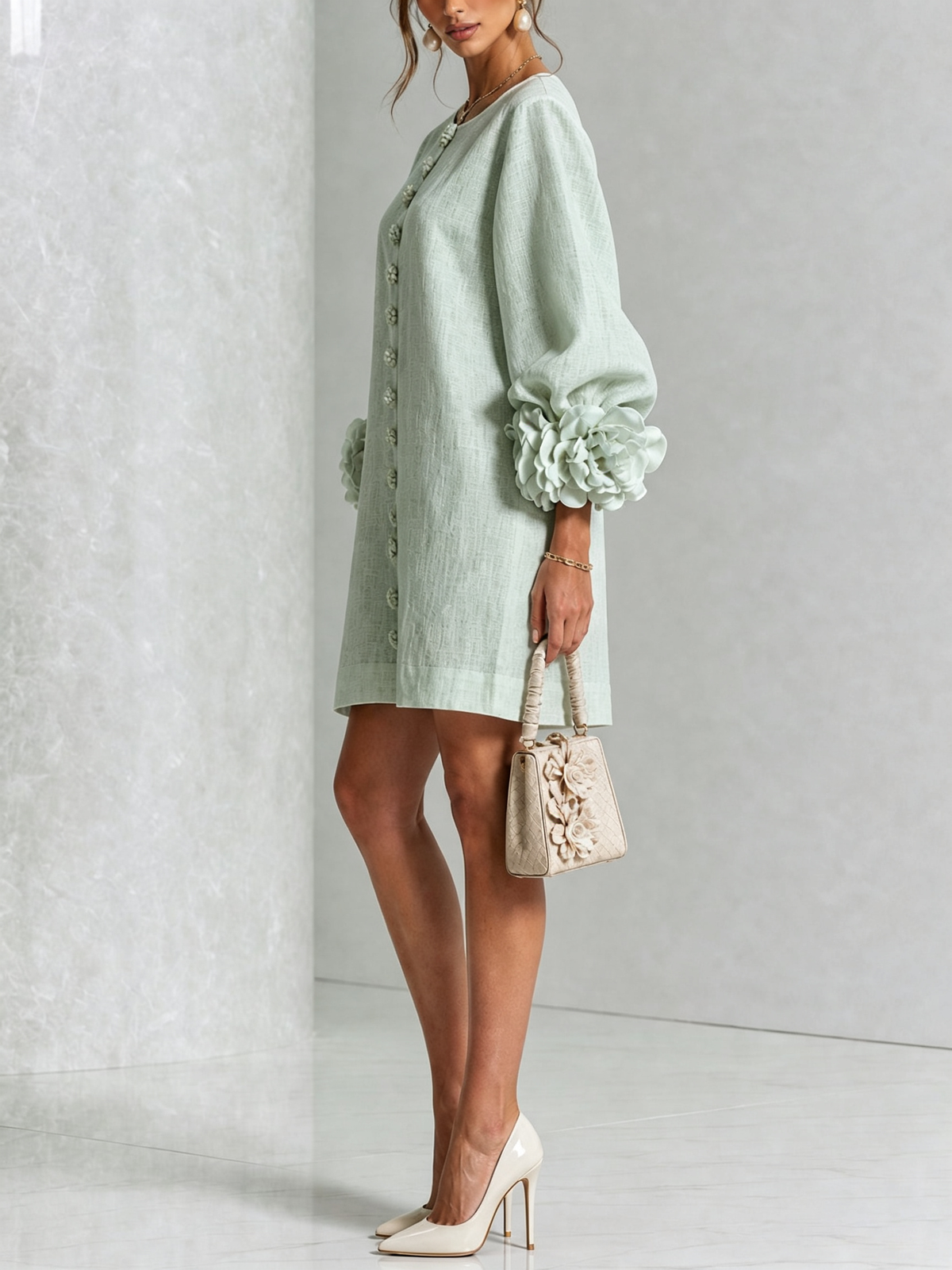 Élodie | Robe Mini Florale Blanche à Manches Élégantes